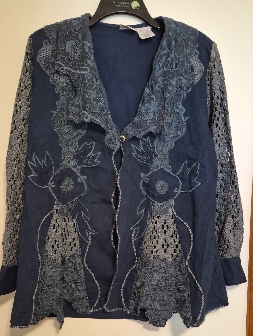 Vintage Newport News Blue Lace-Trim Embroidered Jacket SZ M/L
